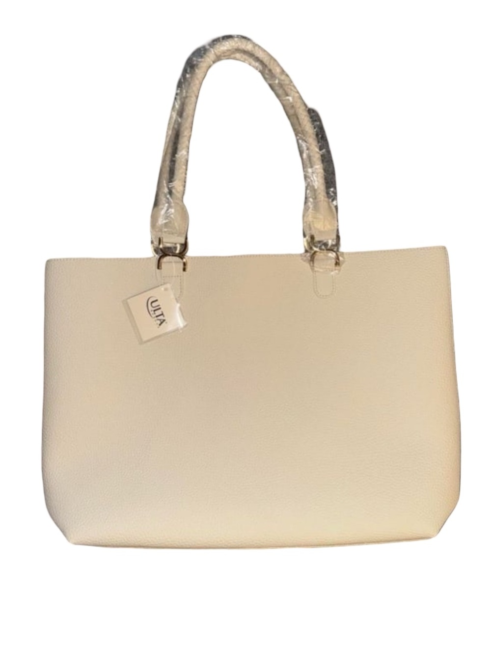 ULTA Beauty Large Cream Faux Leather Tote Bag Braided Handles Gold Hardware NWT